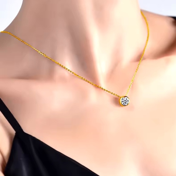 Classic DColor Moissanite 1 ct Stud Necklace 18KGold Plated 925SterliS-Certified - Picture 1 of 10